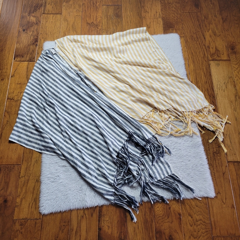 Escvdo Peru Wrap Shawl Women's OS One Size Fringe Striped Yellow Ivory